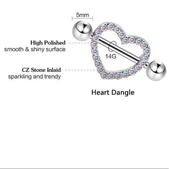 14G 316L Silver and CZ Nipple Rings - Set of 2 - Picture 4 of 7